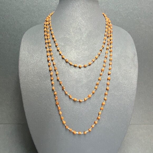 Long Seed Bead Necklace 80 In Brown Clear Handmade Retro Vintage Boho Organic - Picture 1 of 6